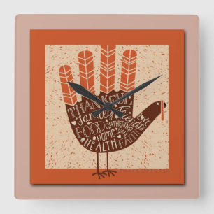 SlipperyJoe's Thanksgiving playful turkey illustra Square Wall Clock