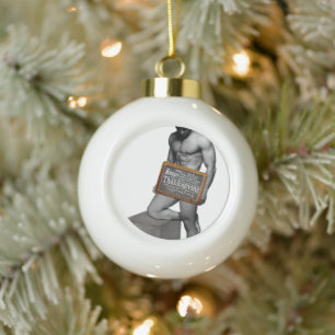SlipperyJoe's Thanksgiving tradition muscular male Ceramic Ball Christmas Ornament