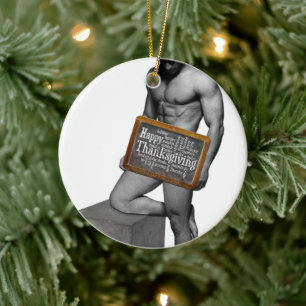 SlipperyJoe's Thanksgiving tradition muscular male Ceramic Tree Decoration