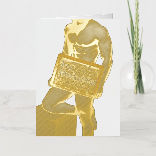 SlipperyJoe's Thanksgiving tradition muscular male Foil Holiday Card (Front)