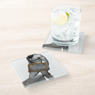 SlipperyJoe's Thanksgiving tradition muscular male Glass Coaster