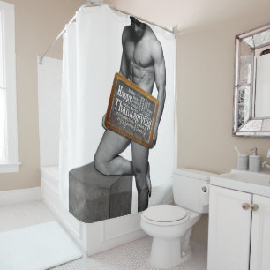 SlipperyJoe's Thanksgiving tradition muscular male Shower Curtain