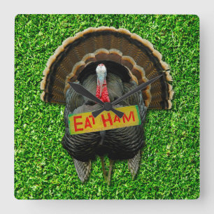 SlipperyJoe's Thanksgiving turkey grass eat ham co Square Wall Clock
