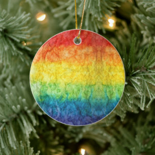 SlipperyJoe's tie-dyed flag rainbow pressed into s Ceramic Tree Decoration