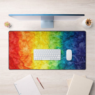 SlipperyJoe's tie-dyed flag rainbow pressed into s Desk Mat