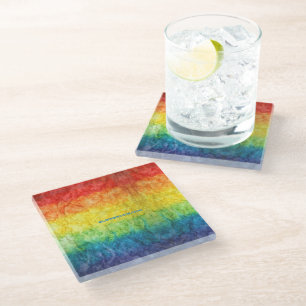 SlipperyJoe's tie-dyed flag rainbow pressed into s Glass Coaster