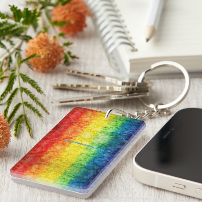 SlipperyJoe's tie-dyed flag rainbow pressed into s Key Ring (Front Right)