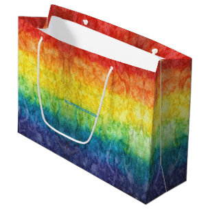SlipperyJoe's tie-dyed flag rainbow pressed into s Large Gift Bag
