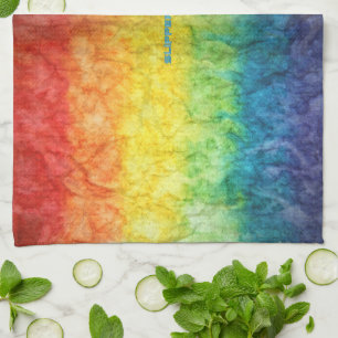 SlipperyJoe's tie-dyed flag rainbow pressed into s Tea Towel