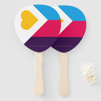 SlipperyJoe's tricolor polyamory pride flag three  Hand Fan