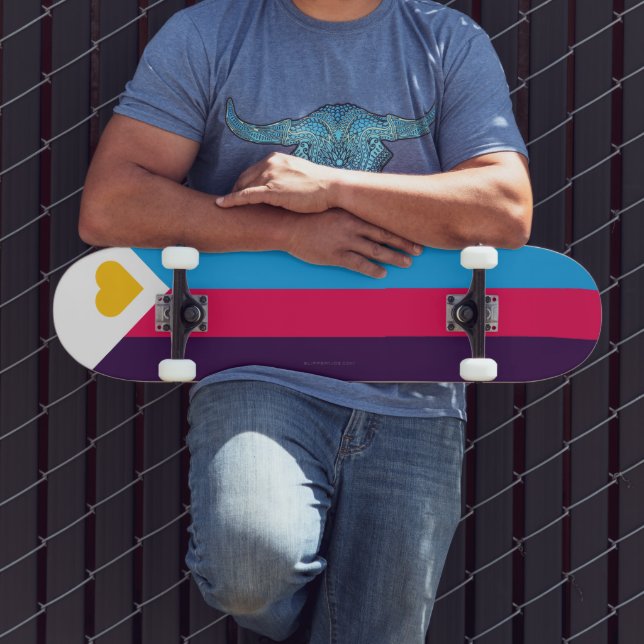 SlipperyJoe's tricolor polyamory pride flag three  Skateboard (Outdoor 3)