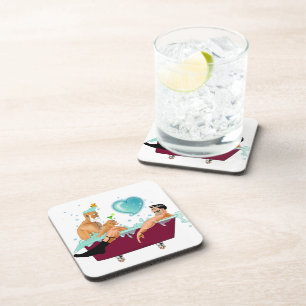SlipperyJoe's two gay men cartoon bathtub bubbles  Coaster