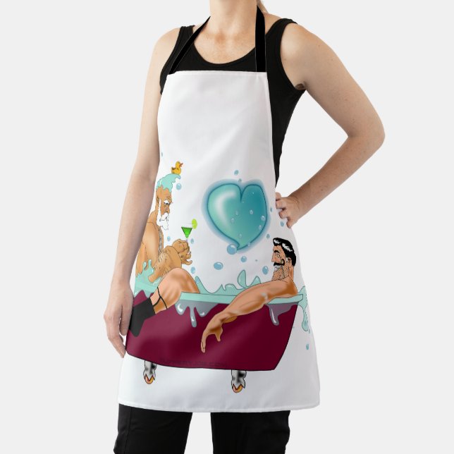SlipperyJoe's two gay men love cartoon bathtub soa Apron (Insitu)