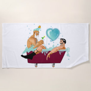 SlipperyJoe's two gay men love cartoon bathtub soa Beach Towel