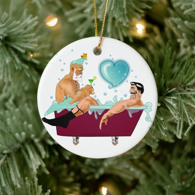 SlipperyJoe's two gay men love cartoon bathtub soa Ceramic Tree Decoration (Tree)