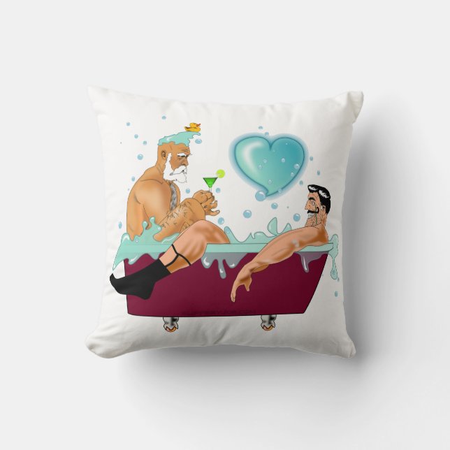 SlipperyJoe's two gay men love cartoon bathtub soa Cushion (Front)
