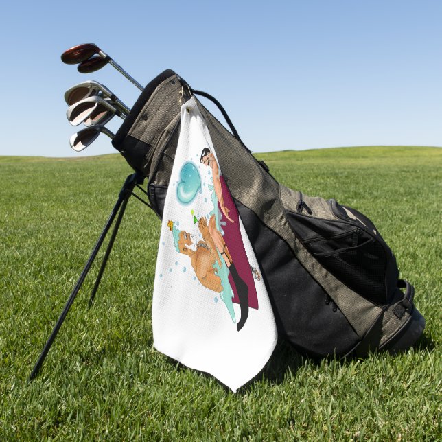 SlipperyJoe's two gay men love cartoon bathtub soa Golf Towel (Green)