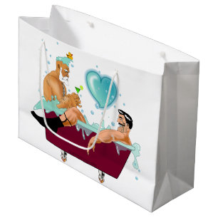 SlipperyJoe's two gay men love cartoon bathtub soa Large Gift Bag