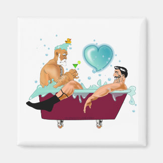 SlipperyJoe's two gay men love cartoon bathtub soa Magnet