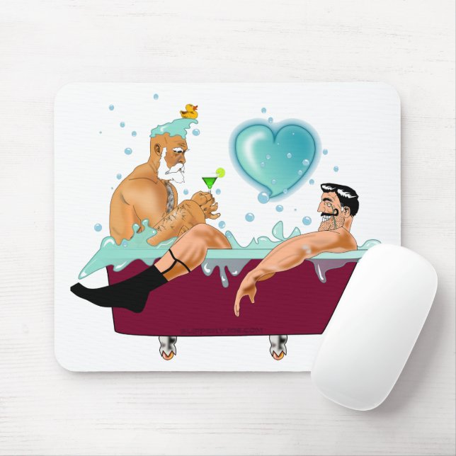 SlipperyJoe's two gay men love cartoon bathtub soa Mouse Pad (With Mouse)
