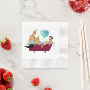 SlipperyJoe's two gay men love cartoon bathtub soa Napkin