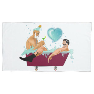 SlipperyJoe's two gay men love cartoon bathtub soa Pillowcase