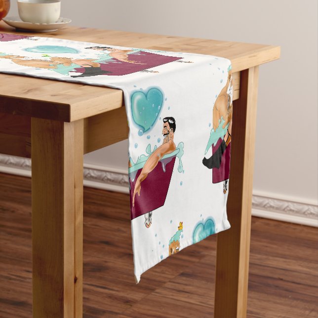 SlipperyJoe's two gay men love cartoon bathtub soa Short Table Runner (In Situ)