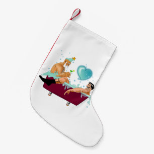 SlipperyJoe's two gay men love cartoon bathtub soa Small Christmas Stocking