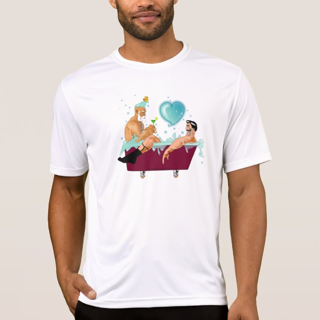 SlipperyJoe's two gay men love cartoon bathtub soa T-Shirt (Front)