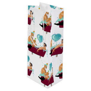 SlipperyJoe's two gay men love cartoon bathtub soa Wine Gift Bag