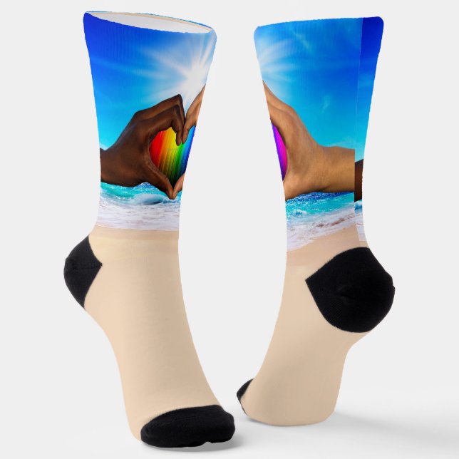 SlipperyJoe's two Hearted hands interracial male h Socks (Angled)