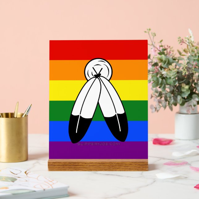 SlipperyJoe's two-spirit pride flag Indigenous sym Acrylic Sign (Wedding)