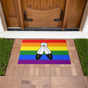 SlipperyJoe's two-spirit pride flag Indigenous sym Doormat