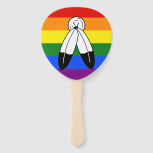 SlipperyJoe's two-spirit pride flag Indigenous sym Hand Fan