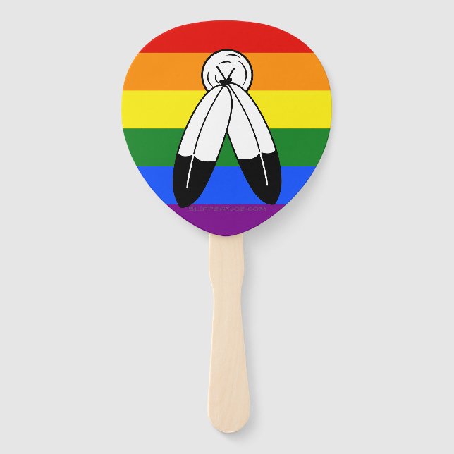 SlipperyJoe's two-spirit pride flag Indigenous sym Hand Fan (Front)