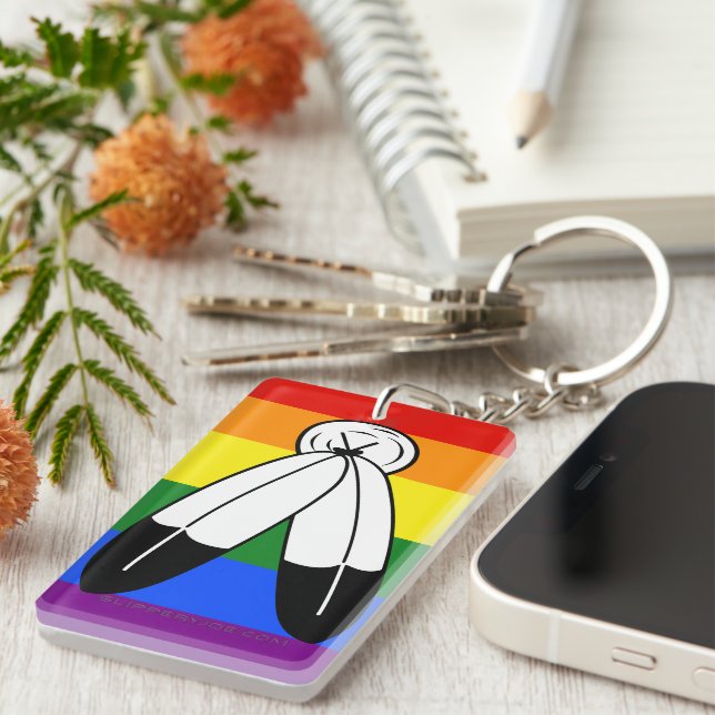 SlipperyJoe's two-spirit pride flag Indigenous sym Key Ring (Front Right)