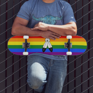 SlipperyJoe's two-spirit pride flag Indigenous sym Skateboard