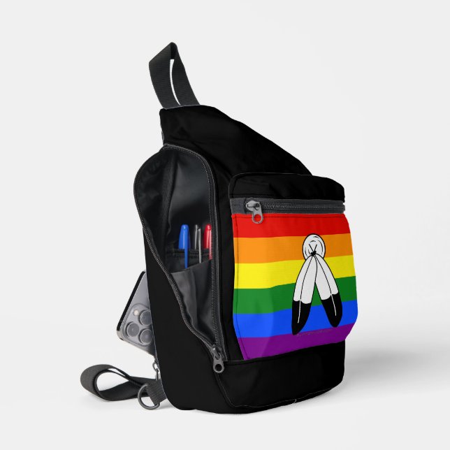 SlipperyJoe's two-spirit pride flag Indigenous sym Sling Bag (Open)