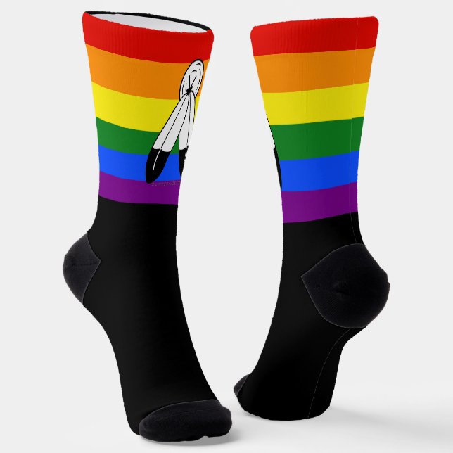 SlipperyJoe's two-spirit pride flag Indigenous sym Socks (Angled)
