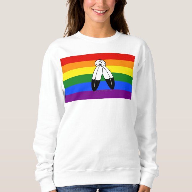 SlipperyJoe's two-spirit pride flag Indigenous sym Sweatshirt (Front)