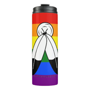 SlipperyJoe's two-spirit pride flag Indigenous sym Thermal Tumbler
