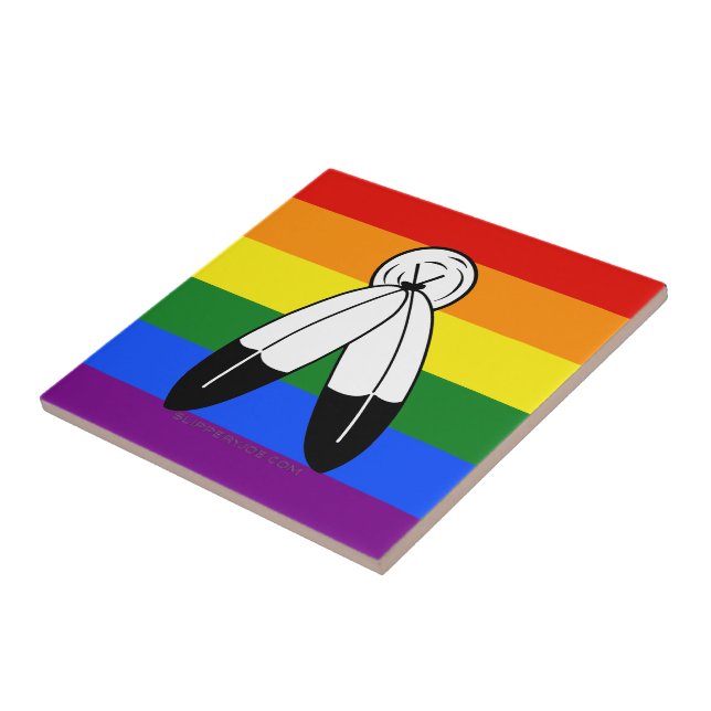SlipperyJoe's two-spirit pride flag Indigenous sym Tile (Side)