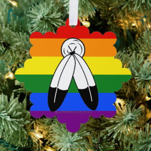 SlipperyJoe's two-spirit pride flag Indigenous sym Tree Decoration Card