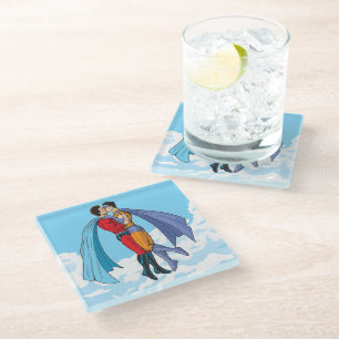 Slipperyjoe's two superheroes kissing characters f glass coaster