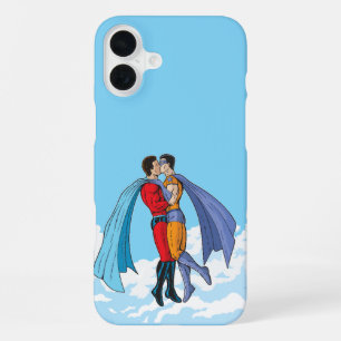 Slipperyjoe's two superheroes kissing characters f iPhone 16 plus case