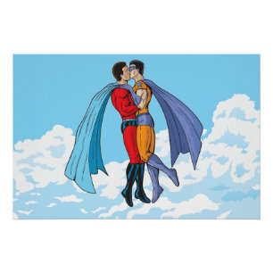 Slipperyjoe's two superheroes kissing characters f poster