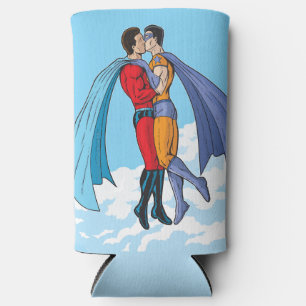Slipperyjoe's two superheroes kissing characters f seltzer can cooler