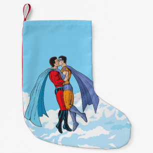 Slipperyjoe's two superheroes kissing characters f small christmas stocking