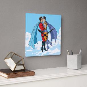 Slipperyjoe's two superheroes kissing characters f square wall clock