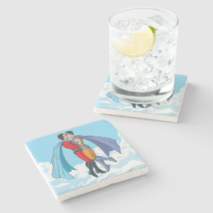 Slipperyjoe's two superheroes kissing characters f stone coaster